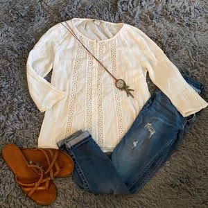 Lucky Brand 🍀 White 3/4 Sleeve Blouse